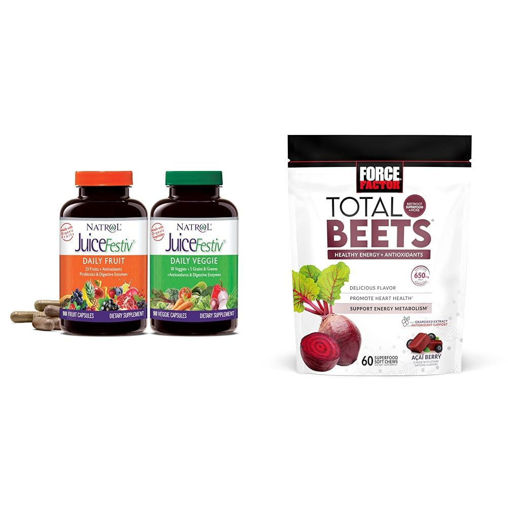 Natrol JuiceFestiv Daily Fruit " Veggie with SelenoExcell and Whole-Food [Phyto] Nutrientes " Factor de fuerza Puntos suaves con Beetroot, Nitrates, L-Citrulline, Grapeseed Extract