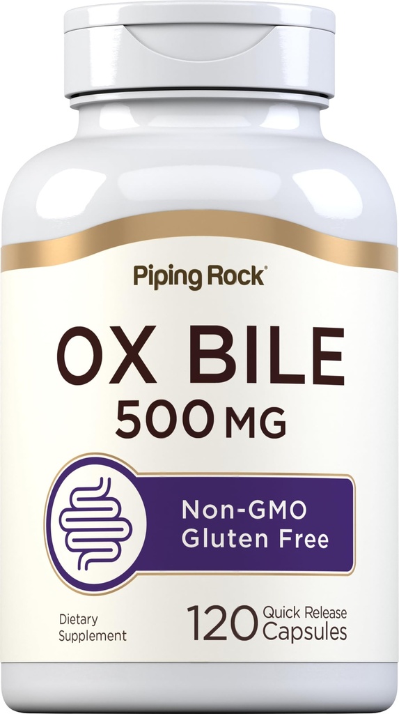 Piping Rock Ox Bile Suplemento 500mg Silencio 120 Capsules  Digestive Enzyme ← Non-GMO, Gluten Free