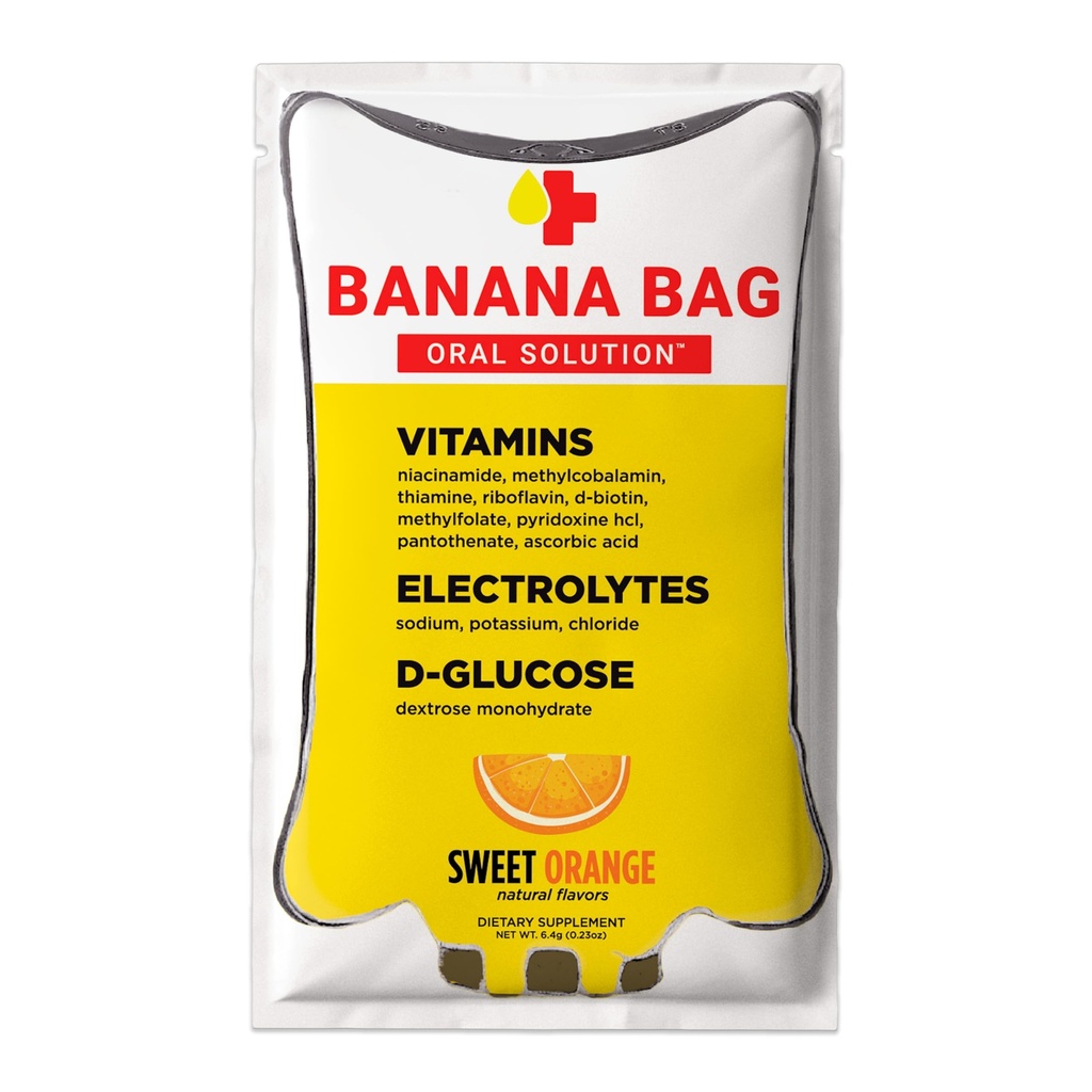 Bolso de plátano Solución oral Paquetes de recuperación – Dulce Naranja 30pk ← Una mezcla refrescante de electrolitos, vitamina C y B-Complejo para la hidratación y la energía. Conveniente, fácil de encontrar, y perfecto para cualquier estilo de vida.