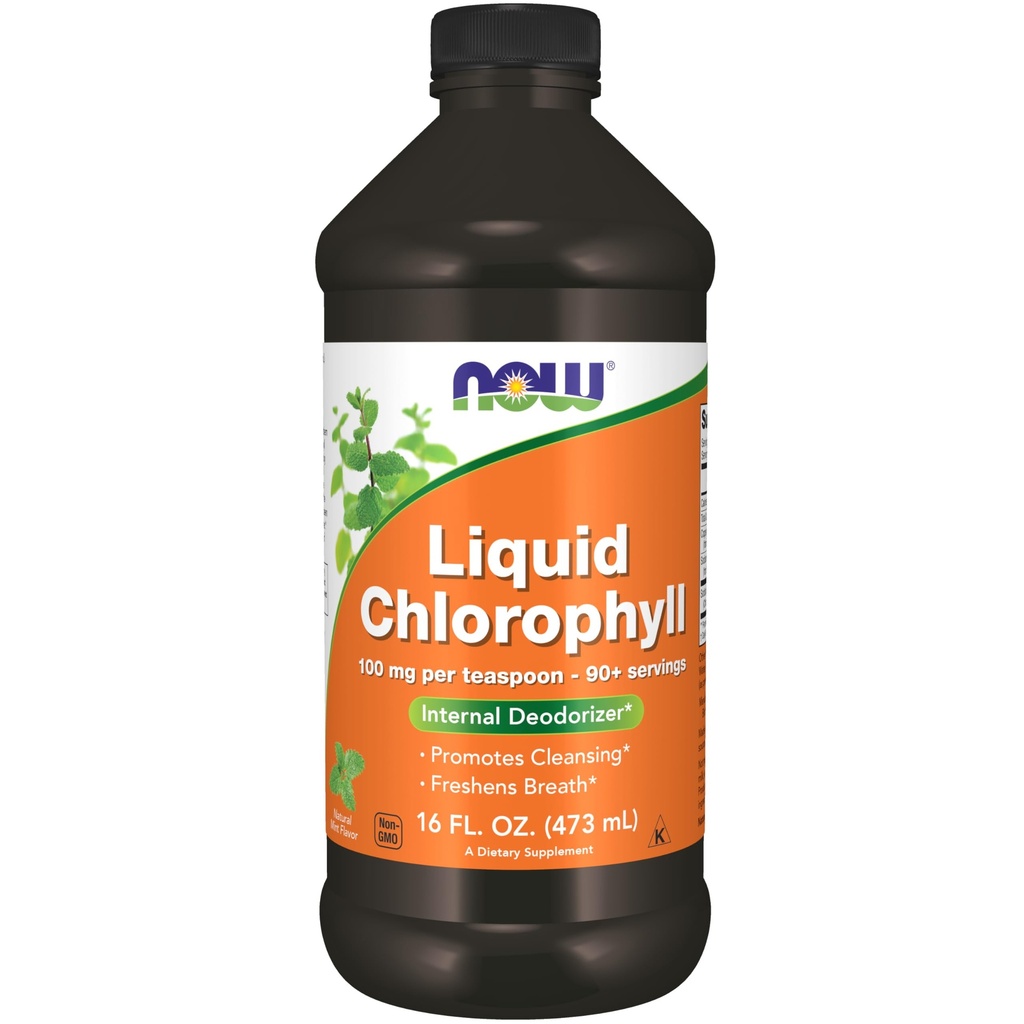 AHORA Suplementos de alimentos, clorofila líquida, súper concentrado, desodorante interno*, energía del cuerpo, sabor de la menta, 16 onzas