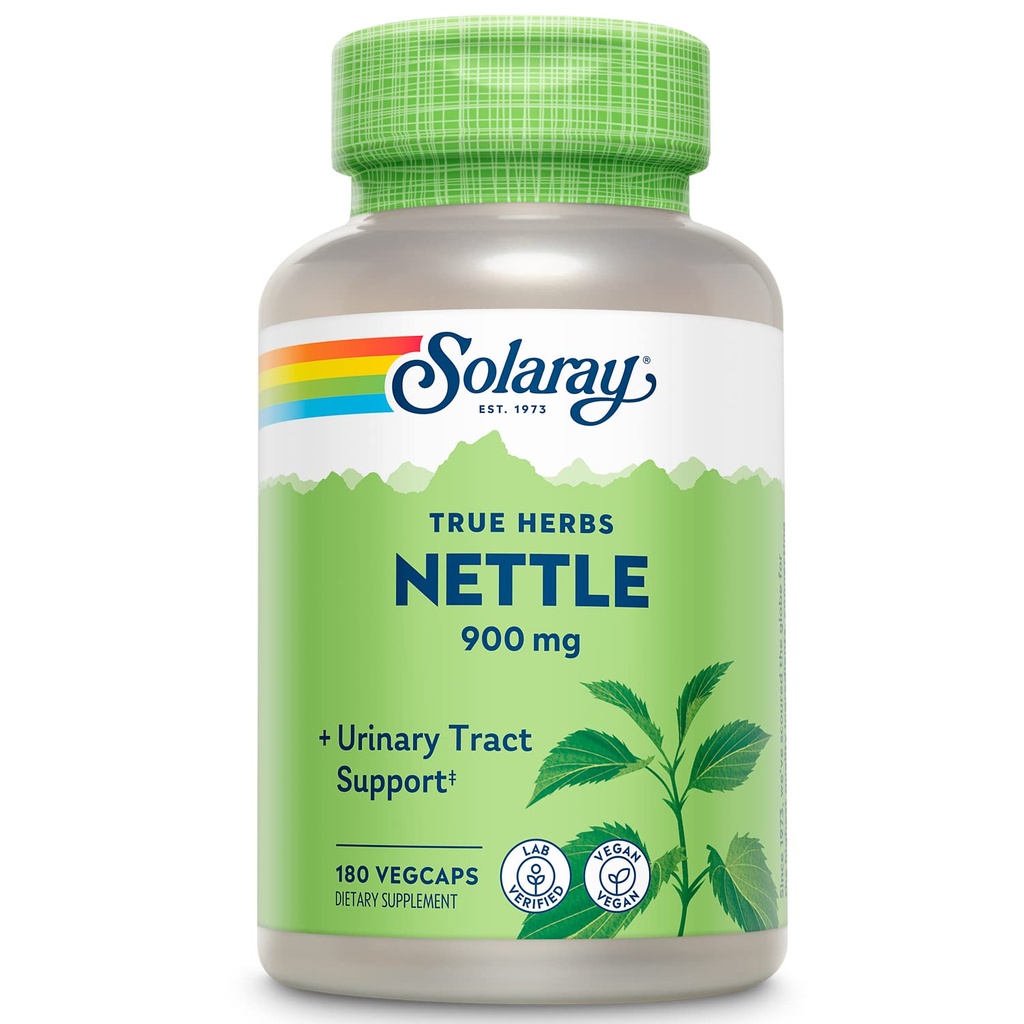 SOLARAY Nettle Leaf 450mg Healthy Kidney, Urinary &amp; Prostate Support Uso tradicional para la respuesta de alergia saludable y bienestar respiratorio 180 CT