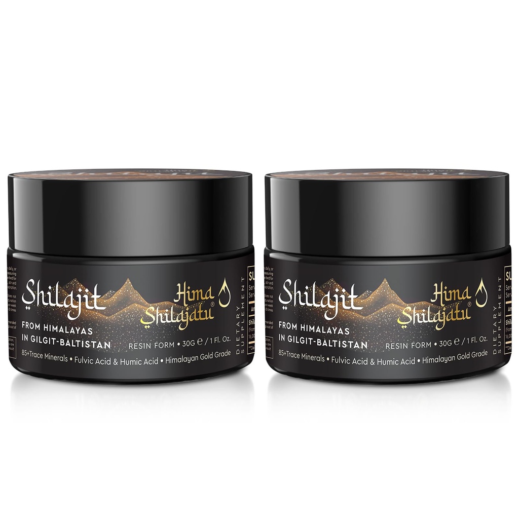 Shilajit Pure Himalayan Organic Shilajit Resin - Gold Grade 100% Purity Shilajit with Fulvic Acid &amp; 85+ Trace Minerals Complex for Energy &amp; Immune Support, Pack of 2 (4 Months Supply)