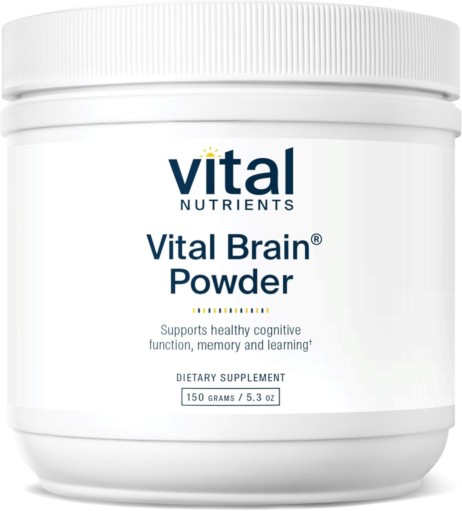 Nutrientes vitales Vital Brain Powder ← Phosphatidylserine, Acetyl-L-Carnitine Brain Supplement TEN Nootropic TEN Healthy Cognitive Function, Memory, Learning* TEN Gluten, Dairy, Soy Free ← Desflavored Ø 150g