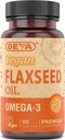 Deva Vegan Omega-3 Flaxseed Oil Supplement - 1000 MG Por Serving - Cold-Presed ' Unrefined - Alternativa de aceite de pescado - con Omega-3 ALA - 90 cápsulas, 1-Pack