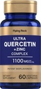 Piping Rock Quercetin Complejo de zinc Ø 1100 mg ANTE 60 cápsulas ANTE NO GMO, Gluten Suplemento gratuito