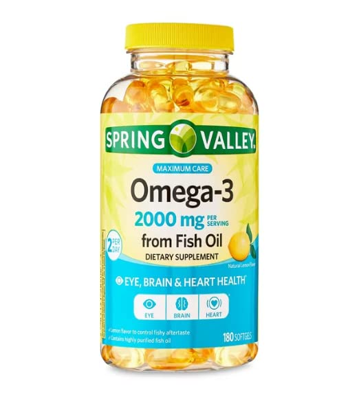 Spring Valley Omega-3 de Fish Oil Cuidado Máximo Softgels, 2000mg, 180 Conde