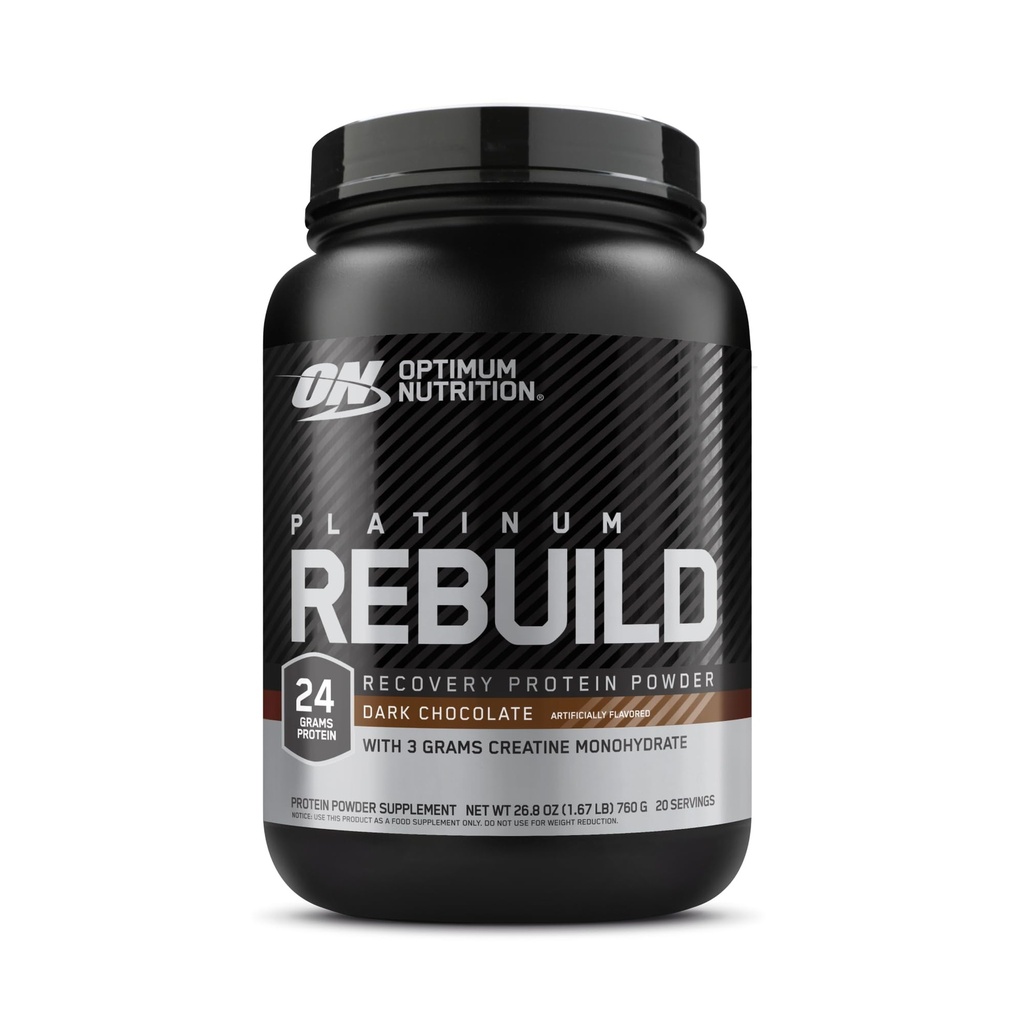 Optimum Nutrition Platinum Rebuild, Premium Platinum Blend Protein Powder con Creatine Monohydrate, Dark Chocolate, 20 Servimientos