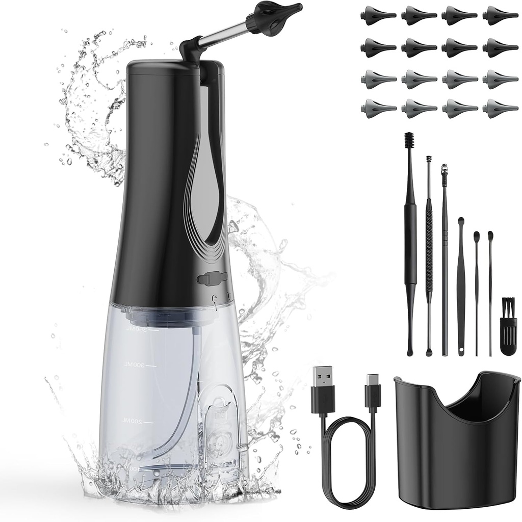 Kit de limpieza de eliminación de cera de oído - BANKKY limpiador eléctrico de oído con 7 piezas de oído " 16 estreñimientos reemplazables y 3 modos de limpieza, kit de riego alimentado por agua para adultos " niños, seguro " eficaz