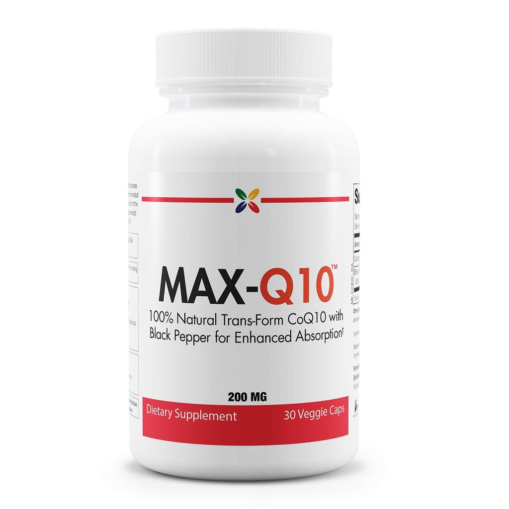 Stop Aging Now MAX-Q10 CoEnzyme Formulado con Kaneka Q10 y Ampliado BioPerine Black Pepper Extracto para alta absorción, salud cardíaca, producción de energía 200 mg cápsulas