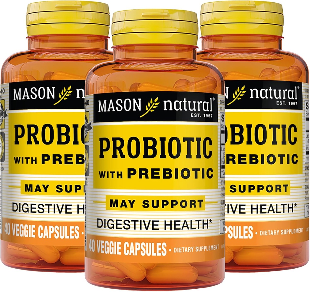 Masón Probiótico Natural con Prebiótico, 120 Day Supply for Normal Digestive Function & Mejorado Gut Health, 3 Pack