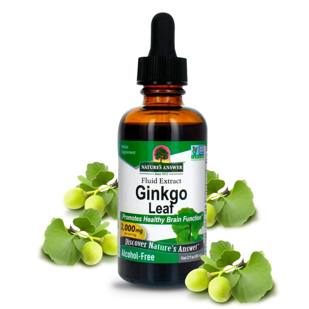 Respuesta de la naturaleza Leaf sin alcohol 2000mg 2oz Extracto TENIDO Estimula la memoria, el humor " Concentración ANTE Gluten-Free, Kosher Certified " No Preservatives TEN Single Count
