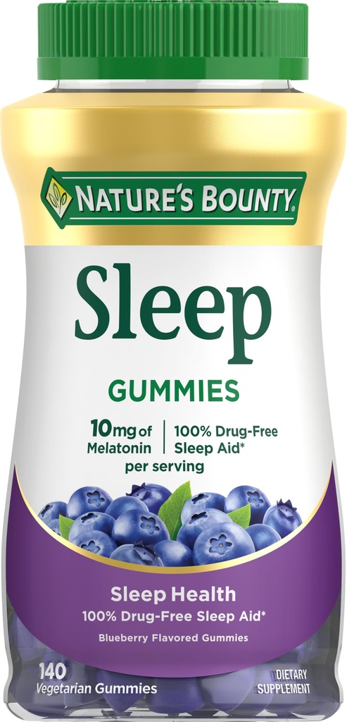 Rebote de la naturaleza 10 mg Melatonin Gummy, 100% suplemento de sueño libre de drogas, 10 mg, Blueberry, 140 Ct