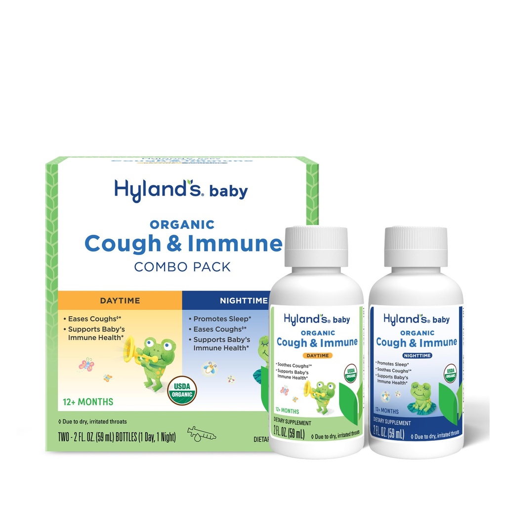 Hiland's Baby Organic Cough Syrup and Immune Support Day and Night Combo Pack, Eases Coughs, Supports Immunity, Promotes Sleep, Two 2 Fl Oz. Bottles (4 fl oz)