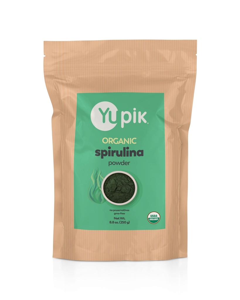 Yupik Orgánica Spirulina Powder 8.8 oz, USDA Certified, Non-GMO, Kosher, Gluten-Free, Vegan, High in Protein, Iron &amp; Antioxidants, Superfood for Smoothies, Shakes & Baking