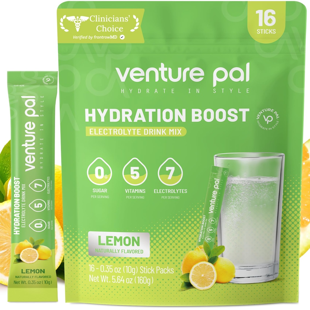 Venture Pal Sugar Free Electrolyte Powder Packets - Liquid Daily IV Drink Mix for Rapid Hydration " Party Recovery TEN 5 Vitaminas " 7 Electrolytes Anterior Keto Friendly ← Non-GMO TEN Certified Vegan TEN 16 Sticks
