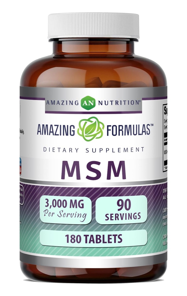 Fórmulas asombrosas MSM (Methylsulfonylmethane) Suplemento Silencio 1500 Mg Por Serving Suplemento Silencio 180 Tablets ← Non-GMO ANTE Gluten Free ← Made in USA