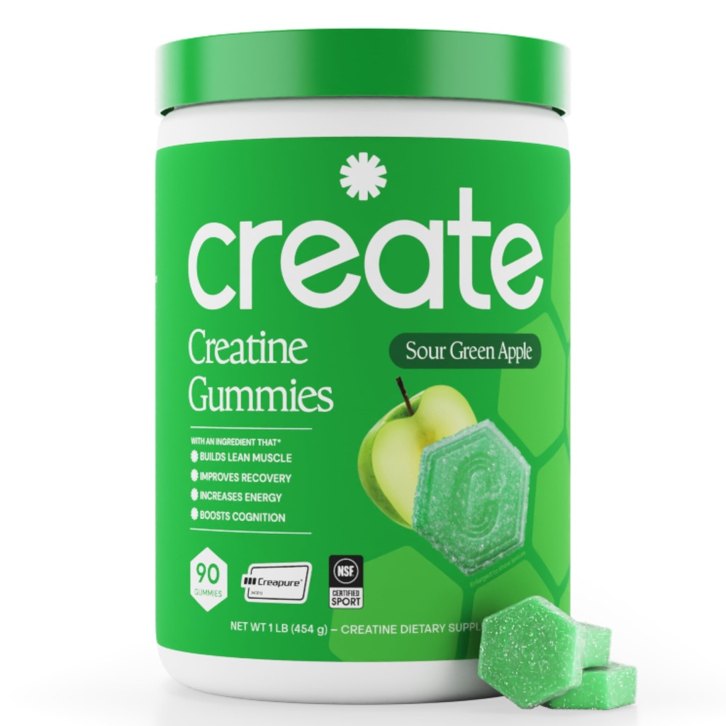 Cretina Monohydrate Gummies for Hombres &amp; Mujeres - Foco más fuerte, fuerza y resistencia, Fórmula anti fusión, Vegan, Gluten-Free, Non-GMO, 1,5 Gram Creatine per Gummy (Sour Green Apple, 90 ct)
