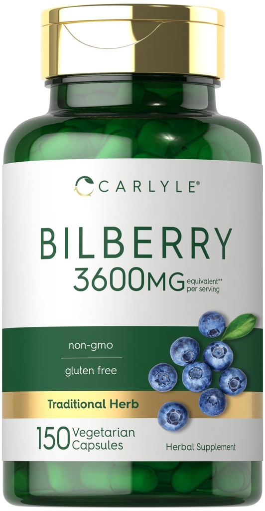 Carlyle Bilberry Extract Capsules Silencio 3600mg Silencio 150 Cuenta Silencio Vegetariano, No GMO, Gluten Free Fruit Supplement