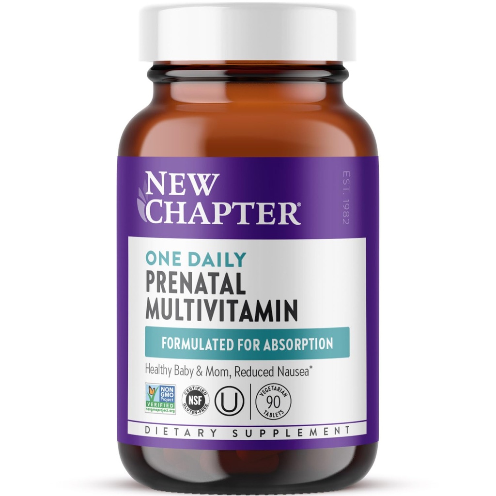 New Chapter Prenatal Vitamins, One Daily Prenatal Multivitamin with Methylfolate + Choline for Healthy Mom & Baby, Gluten Free & Non-GMO, 90 Count