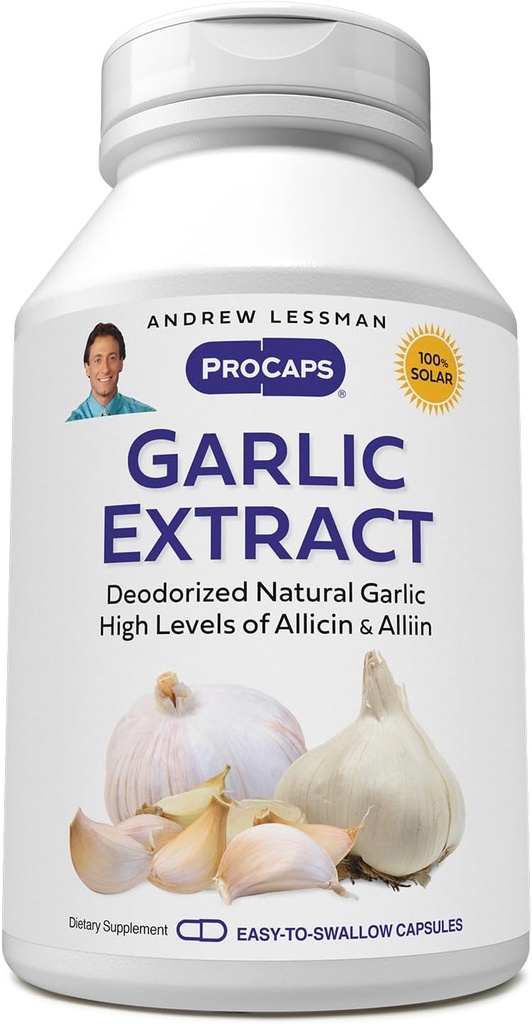 Extracto de ajo ANDREW LESSMAN - 180 cápsulas - Extracto de ajo natural desodorizado. Compuestos de base protectora de azufre. Puro, suave, sin olor. Sin pastel, sin aparición de estómago, sin aditivos