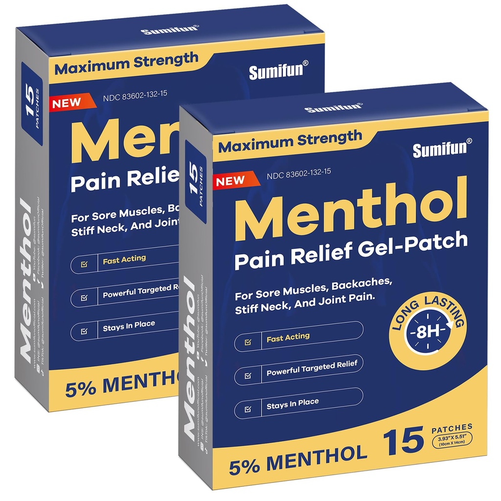 Sumifun 5% Menthol Pain Relief Patches - 30 Conde Pain Patches for Neck,Shoulder, Elbow, Knee & Back Pain Relief - Baja Back Pain Relief Products - Menthol Maximum Strength Pain Relief Patches