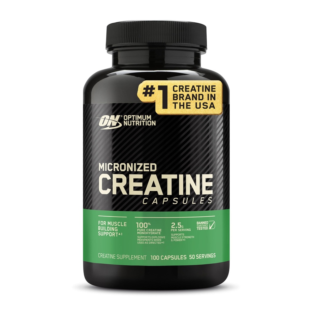 Optimum Nutrition Micronized Creatine Monohydrate Capsules, Keto Friendly, 2500mg, 100 cápsulas
