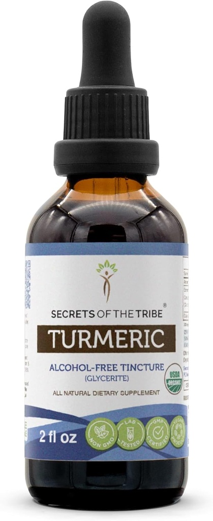 Extracto líquido libre de alcohol Turmérico, USDA Turmérico orgánico (Curcuma Longa) Root seco (2 fl oz)