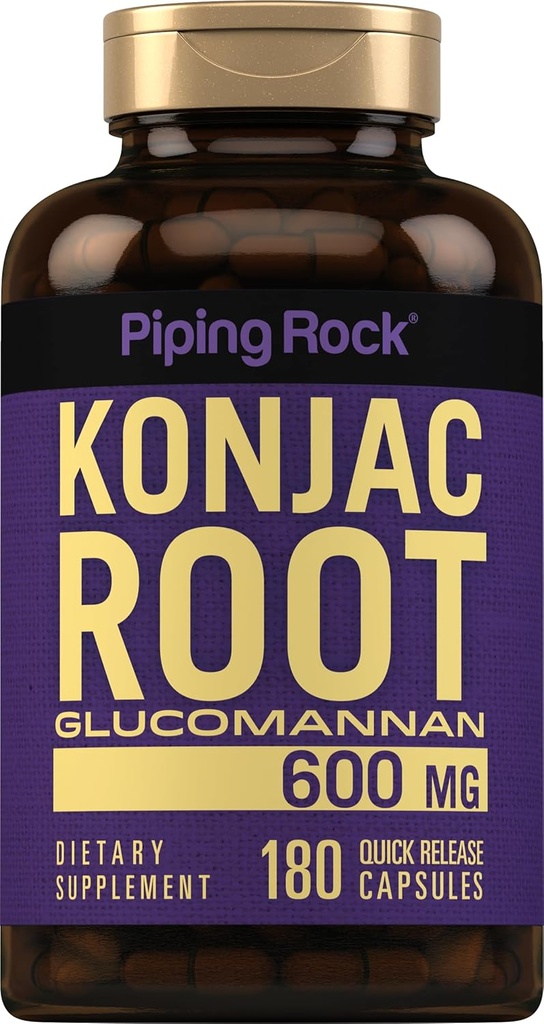 Piping Rock Glucomannan Capsules 600mg Silencio 180 Pills  Konjac Root Fiber Supplement ← Non-GMO, Gluten Free