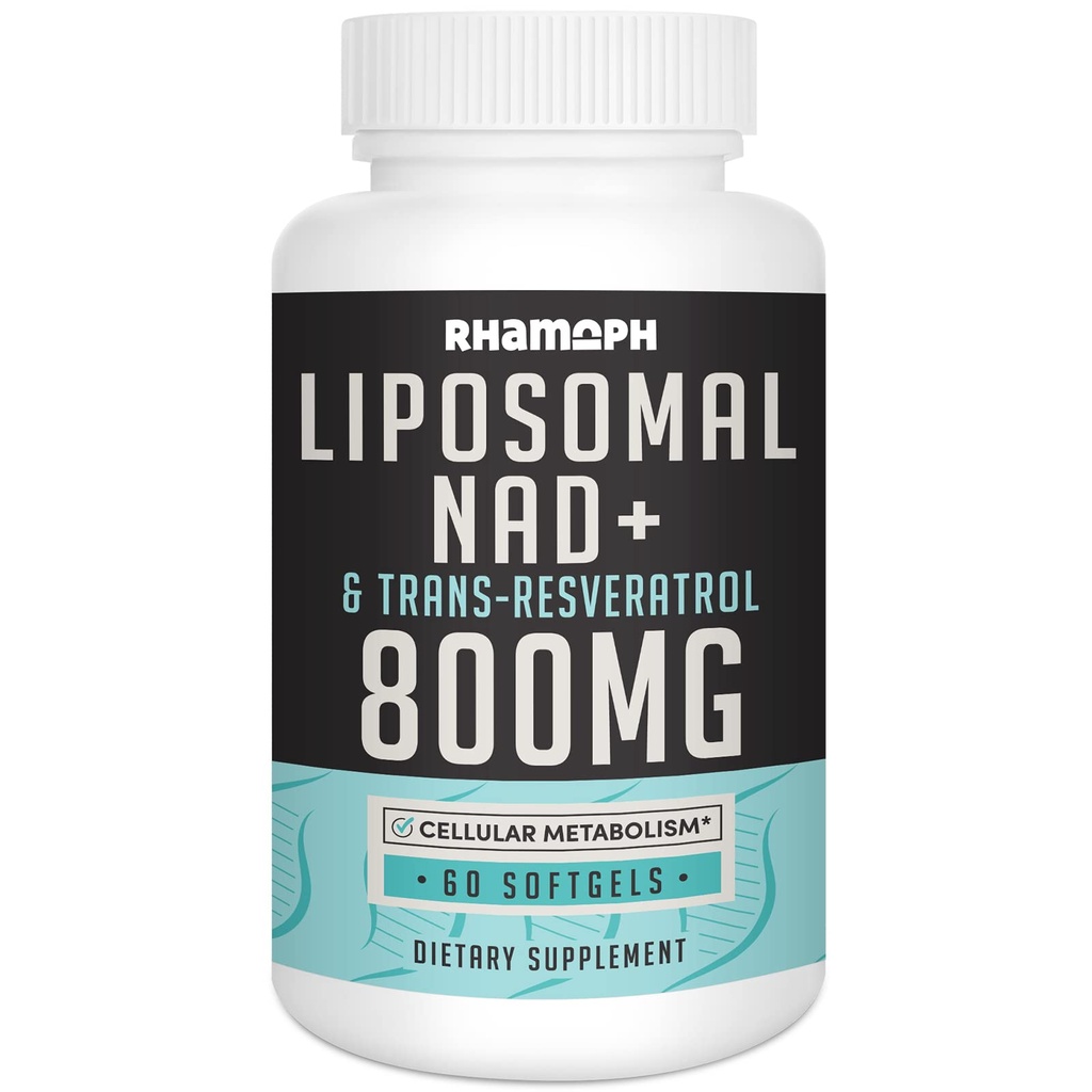 Liposomal NAD + 800 mg con Trans-Resveratrol 300 mg, Max Absorption, Actual NAD+ Suplemento de creación de envejecimiento saludable, energía celular, reparación de ADN, longevidad - 60 Softgels