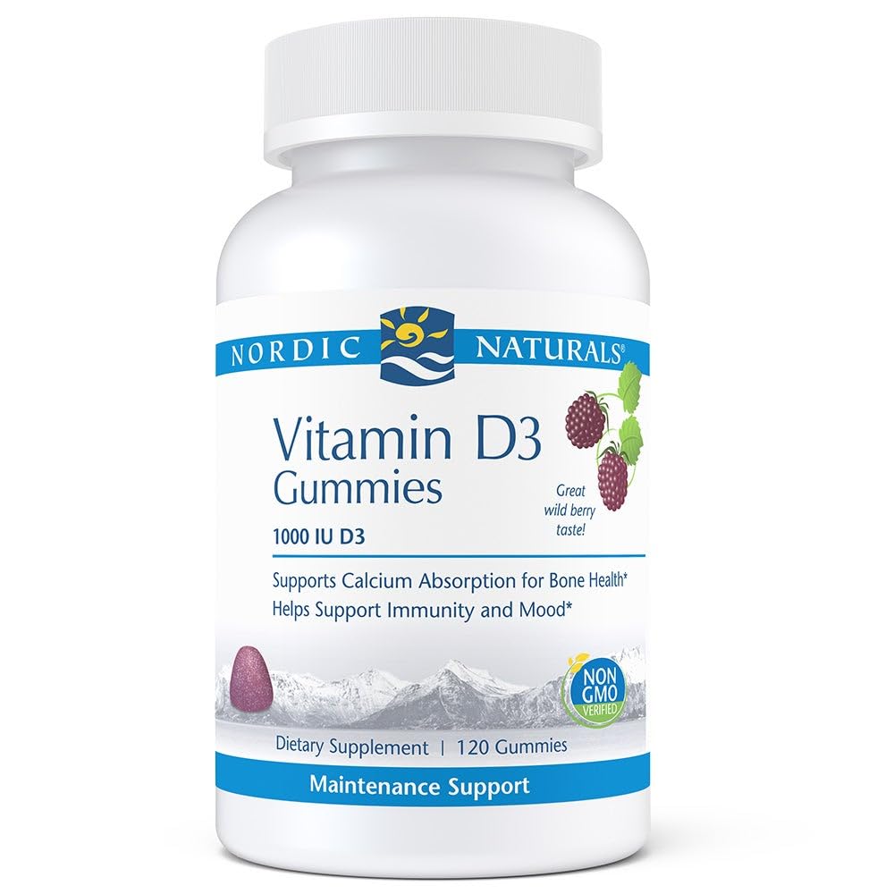 Naturales nórdicos Pro Vitamina D3 Gummies, Berry silvestre - 120 Gummies - 1000 UI Vitamina D3 - Gran sabor - Huesos saludables, Mood &amp; Immune System Función - No GMO - 120 Servimientos