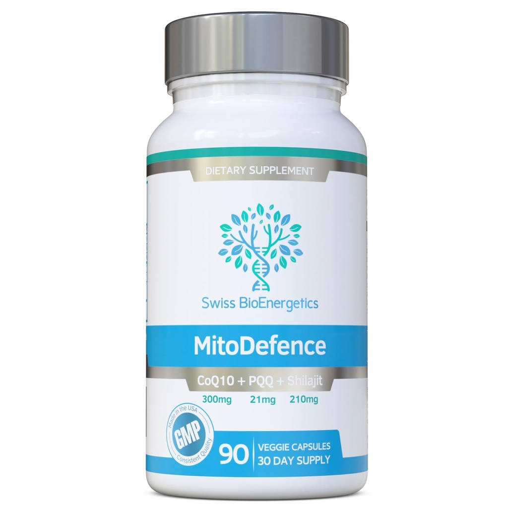 MitoDefence - 300mg CoQ10 con 21mg PQQ y 210mg Shilajit Dosis diaria - Soporte mitocondrial completo con absorción mejorada - Fabricado y probado en los EE.UU.