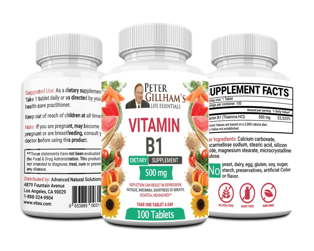 Peter's Choice B1 Tablets Dietary Supplement (B1 500mg, 100 Tablets)