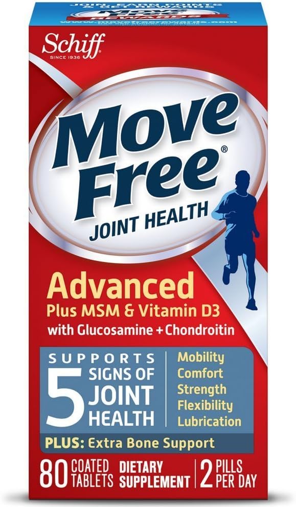 Move Free Advanced Plus MSM and Vitamin D3, 80 tablets - Joint Health Supplement with Glucosamine and Chondroitin (Pack of 4)
