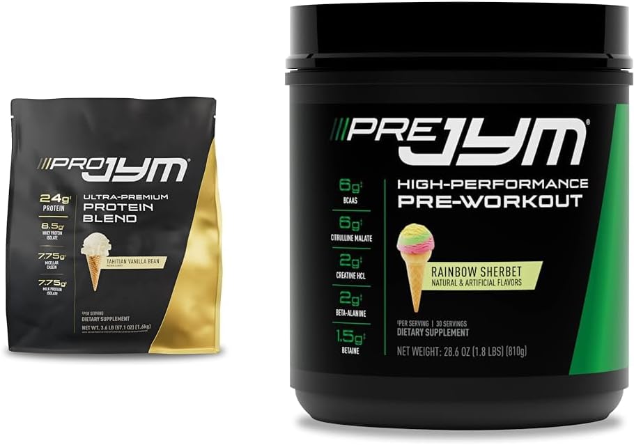 PRO JYM 45 Servings - Tahitian Vanilla Bean " Pre Jym Rainbow Sherbet, 30 Servings, Rainbow Sherbet, 1.8 Pound (Pack of 1)
