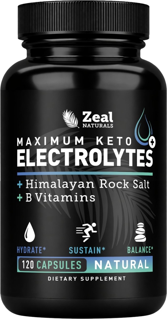 Suplemento de Keto Electrolyte (120 cápsulas) Maximum Keto Electrolytes Suplementos Píldoras w Sal de Himalaya Rosa, vitaminas B, Magnesio y suplemento de potasio - Píldoras de sal y tabletas de electrolito
