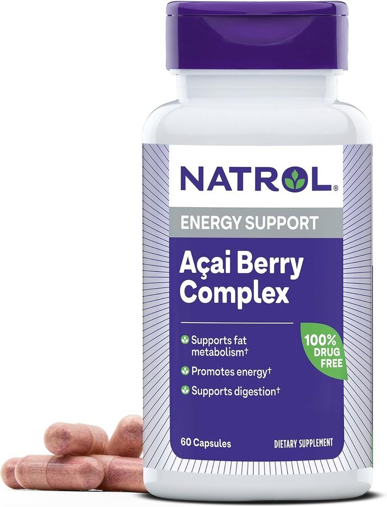 Natrol Acai Berry, Suplemento dietético, Protección Antioxidante ' Defensa, El Último Super Fruto, 1.000 mg Veggie Capsules, 60 Conde