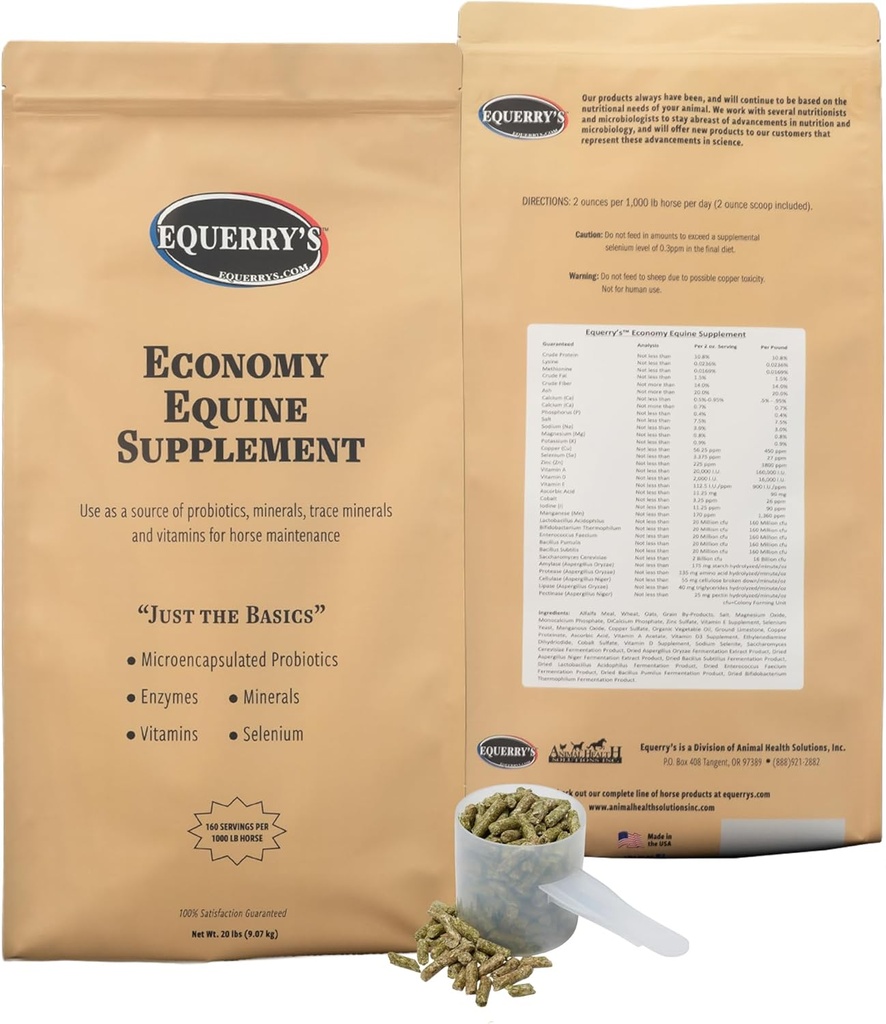 Suplemento Equino Económico de Equerry - Probióticos para Caballos TENIDO Vitaminas y Minerales Suplemento con Enzymes y Selenium,20lb