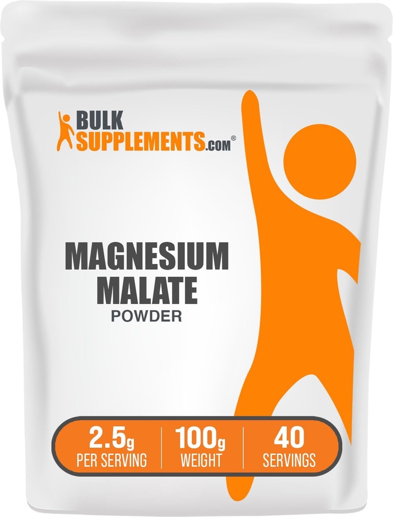 BulkSupplements.com Polvo Malato de Magnesio - Suplementos de Magnesio, Alta Bioavailabilidad - Sin sabor, 2,5g por Serving, 100g (3,5 oz) (Pack of 1)