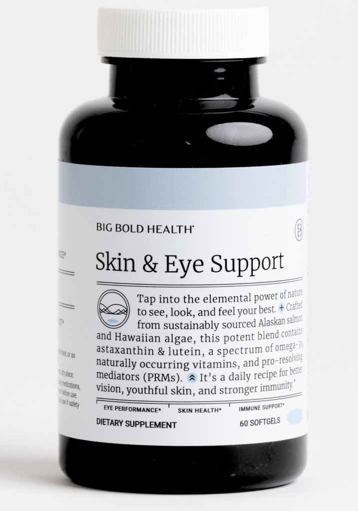 BIG BOLD HEALTH Skin &amp; Eye Support Omega-3 Suplemento con aceite de salmón de Alaska, DHA, Astaxanthin & Lutein for Vision, Skin Health & Immunity (60 Softgels)