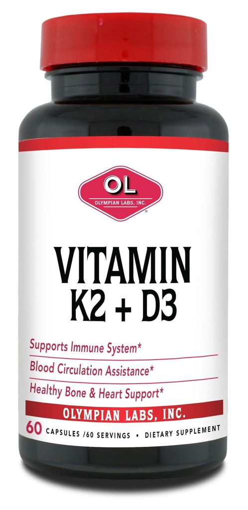 Laboratorios Olímpicos Vitamina K2 + D3, 60 Serviciones, Apoyos Sistema Inmunitario, Bono y Soporte Corazón, 60 cápsulas Vegan