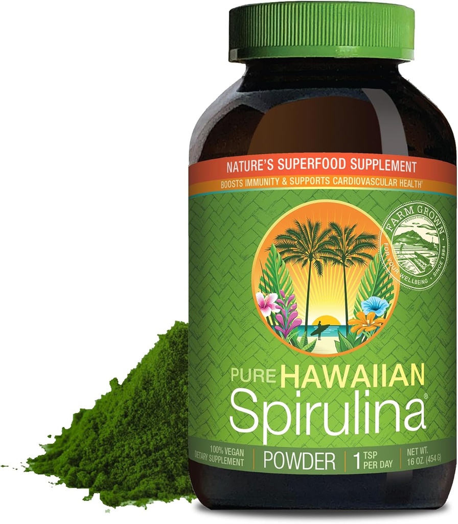 Nutrex Hawaii, Pure Hawaiian Spirulina Powder, Vegan, Supports Immune System, Heart, Cells and Energy, 16 Ounce
