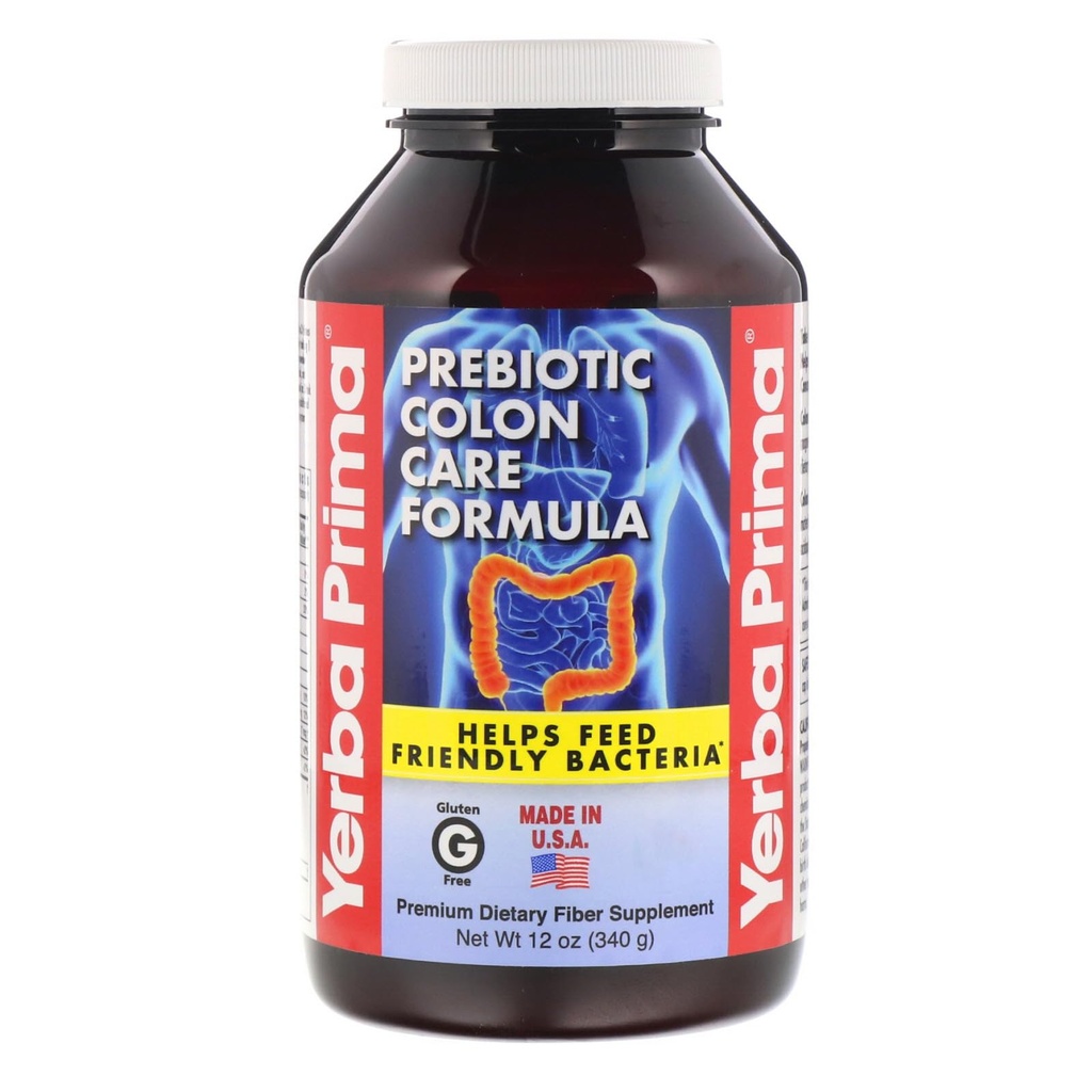 Yerba Prima Prebiotic Colon Care Formula Powder, 12 onzas - Suplemento dietético Premium, Gluten Free, Made in USA, Non-GMO