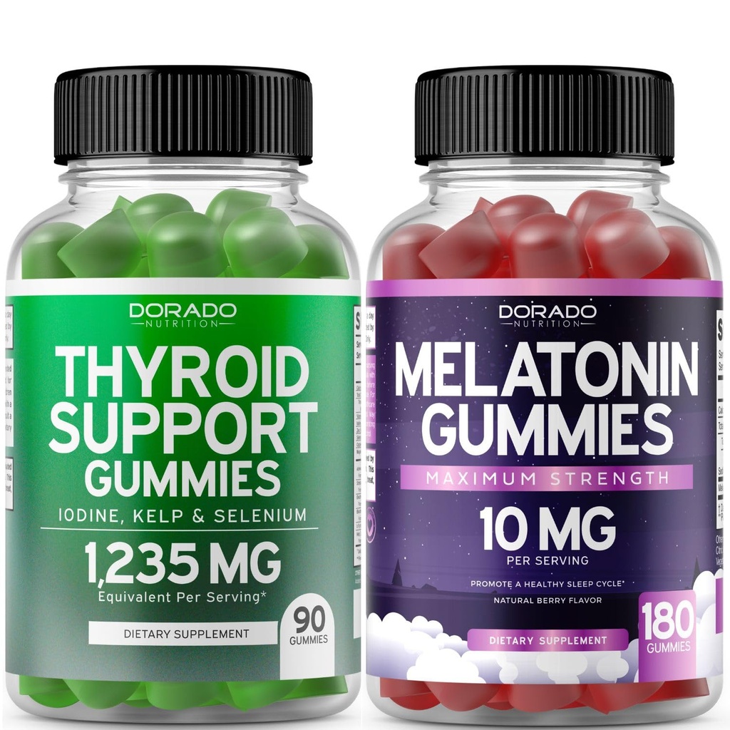 Thyroid Support For Women & Men (90 Gummies) Support Supplement - Delicious Apple Flavor - Melatonin Gummies for Adults (180 Count) - Quick Dissolve Melatonin 10mg Gummies - Non GMO, Vegan & USA Made