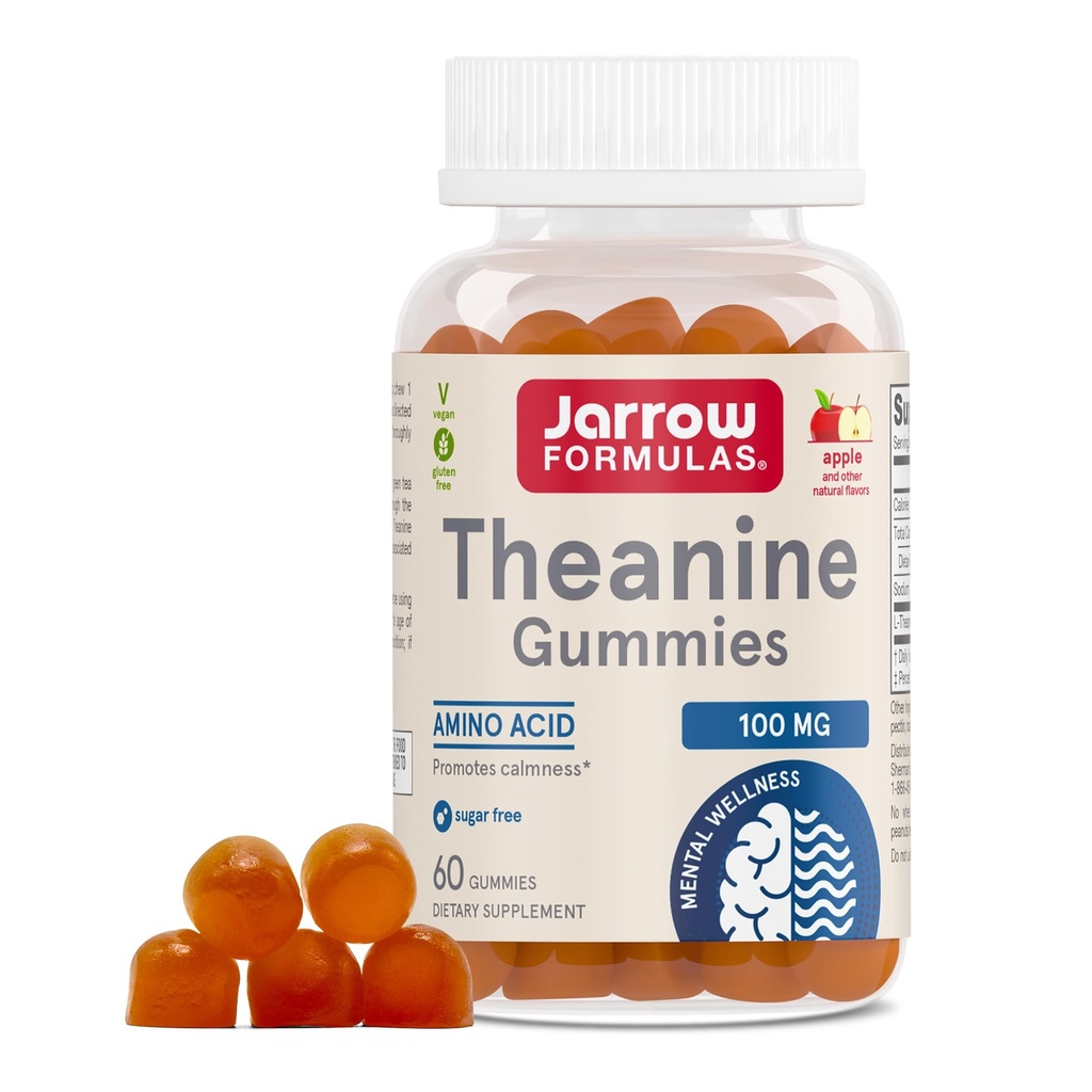 Jarrow Formulas® Theanine 100 mg Gummies, Suplemento dietético que promueve la calma, 60 Gummies con sabor a manzana, 60 Day Supply