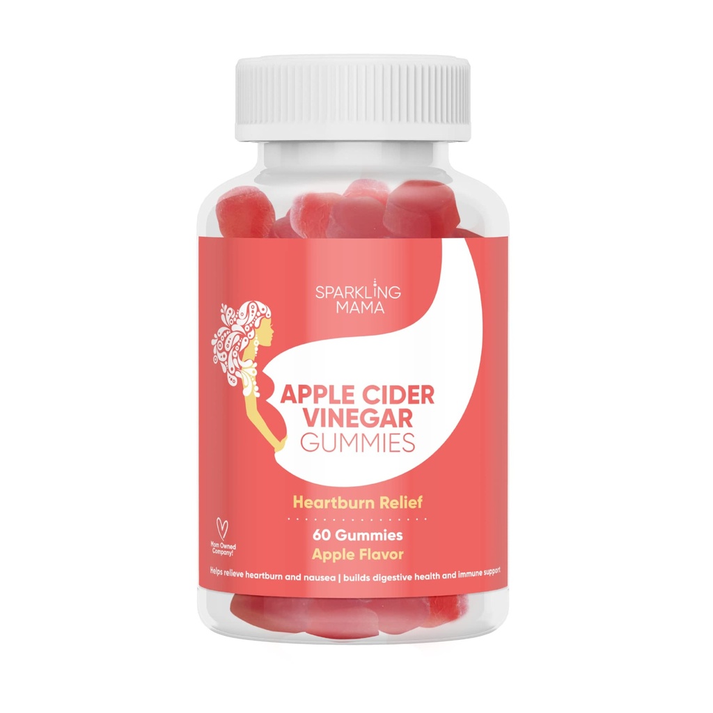 Sparkling Mama Apple Cider Vinegar Gummies ← Apple Flavor, (Heartburn Relief +Morning Sickness, Muscle Cramps), 60 Gummies (2-Pack)