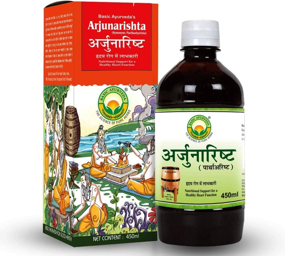 Honoly Basic Ayurveda Arjunarishta Syrup ← 450ml Silencio hipertensión Silencio Problema del pecho Silencio Mantener el nivel del colesterol Silencio Herbal Heart Tonic  Mejorar