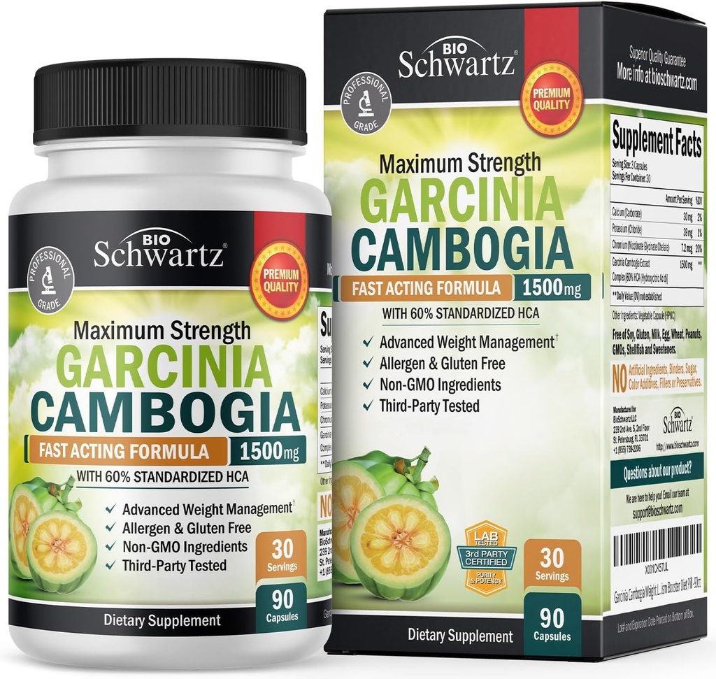 Garcinia Cambogia Píldoras de pérdida de peso - 1500mg HCA Extracto puro - Fast Acting Appetite Suppressant - Fat Burner for Women and Men to Help Lose Weight - Carb Blocker Metabolism Diet Pill - 90 Cápsulas