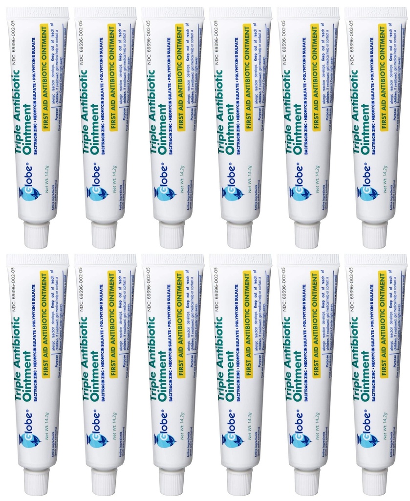 Globo (12 Pack) Triple Antibiótico Primer Intento de primeros auxilios 1 oz, Intento antibiótico de primeros auxilios, Protección de infecciones de 24 horas, Tratamiento de la lujuria para Raspas, Quemaduras y cortes menores