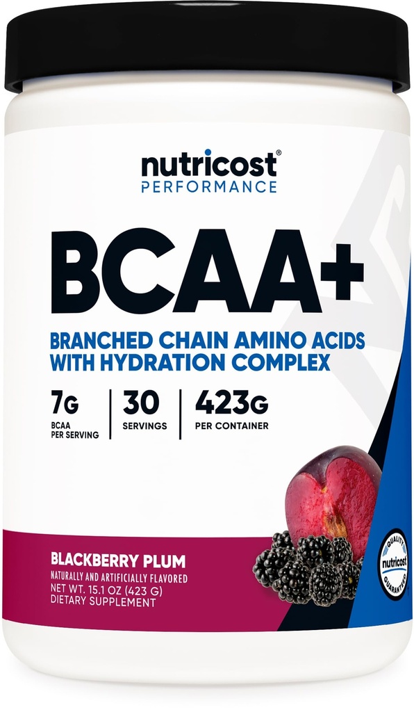 Nutricost BCAA Active with Glutamie, Citrullie, and Coconut Hydration Powder (BlackBerry Plum) 30 Servings - Branched Chain Amino Amino Acids with Hydration Complex - Gluten-Free, Non-GMO
