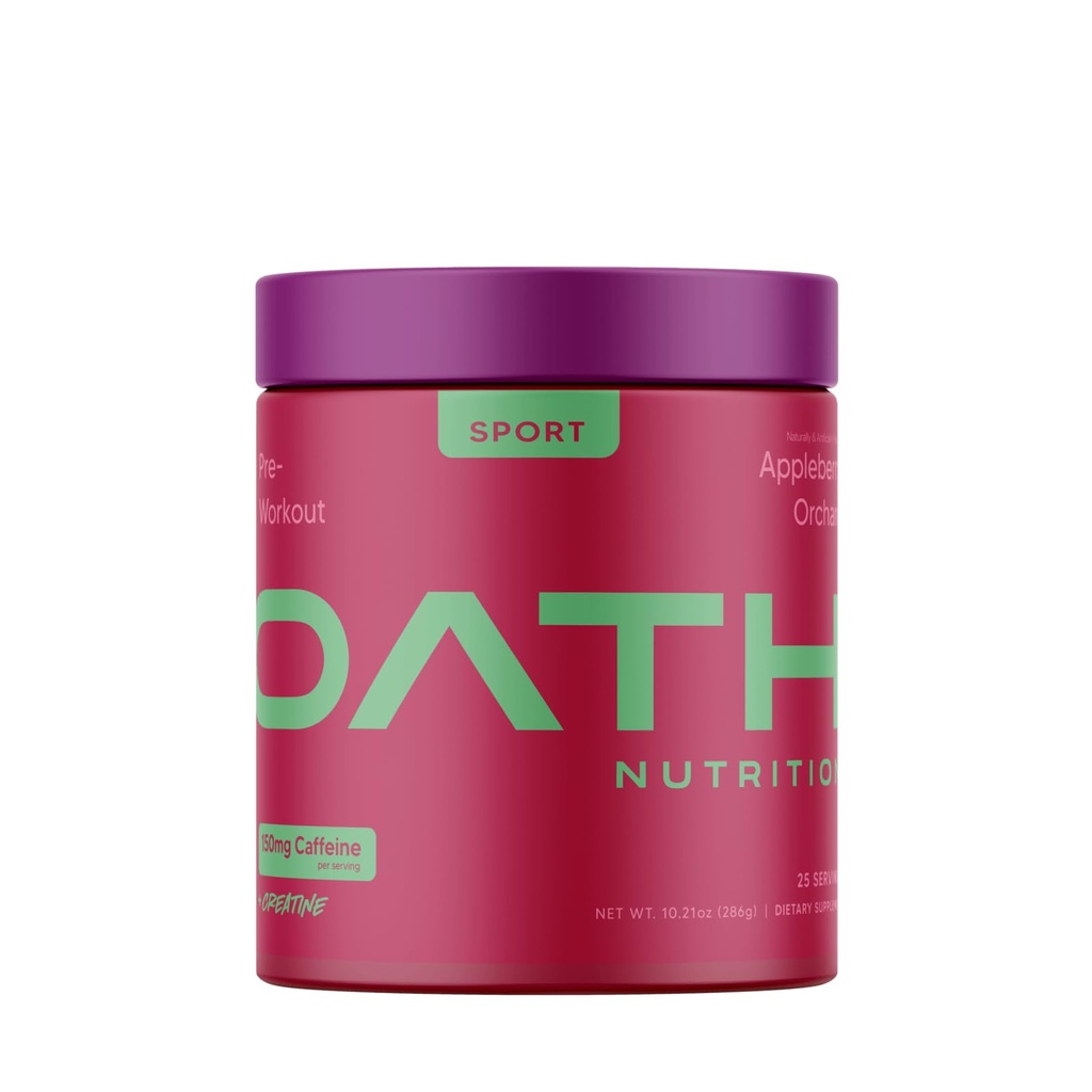 Oath Nutrition Sport Sugar Free Pre-Workout Powder, Appleberry Orchard, Contains Creatine Monohydrate, Caffeine and Beta Alanine, Pre Workout Powder for Women and Men, 25 Servings